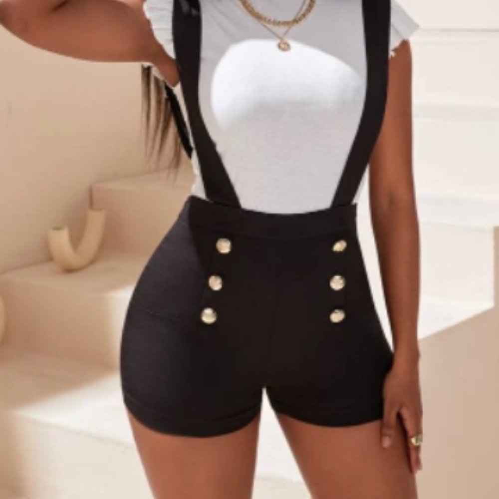 Solid Buttoned Overall Shorts